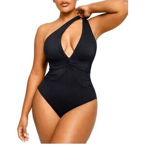SHAPELLX Women's Black One Piece Swimsuit Crisscross Knot Tummy Control, L